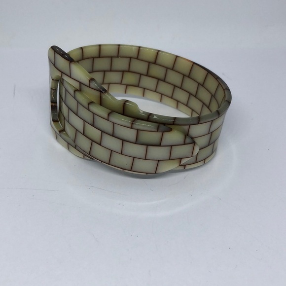 Vintage mother of pearl inlay buckle belt bracelet 6 6.5 wrist - Picture 3 of 5
